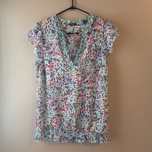 Esprit Women's Cap Sleeve Blouse Boho Floral Sheer Ruffle Size Medium